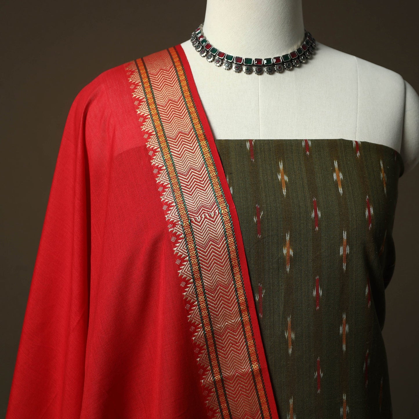 Pochampally ikat cotton 2pc unstitched dress material kurta