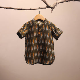 Green - pochampally ikat cotton kids kurta (6-12 months) 05