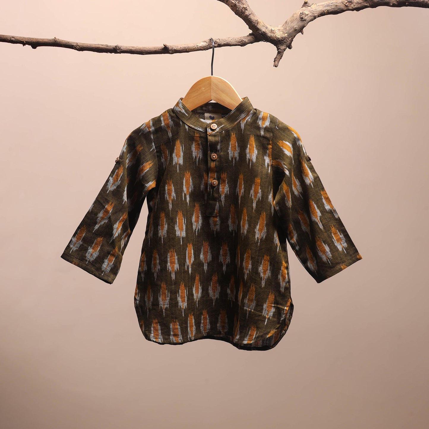 Green - pochampally ikat cotton kids kurta (6-12 months) 05