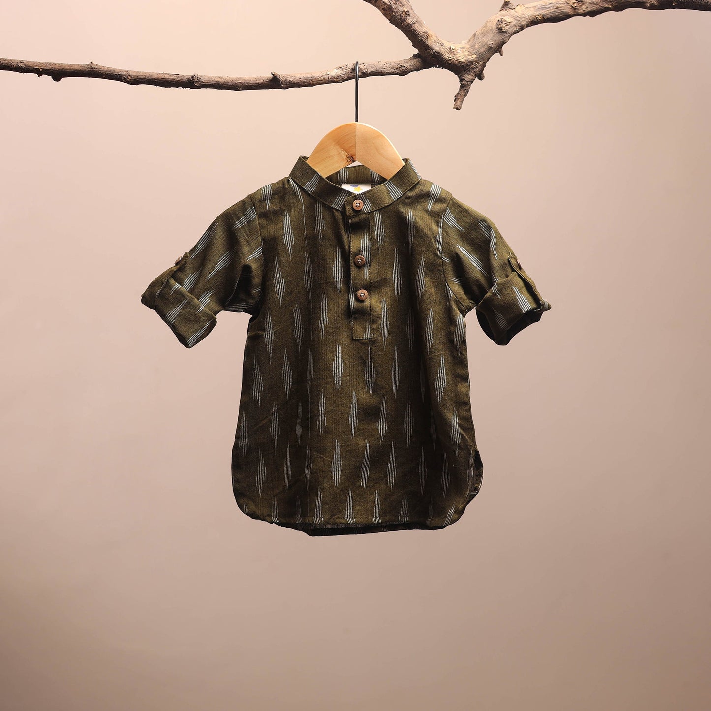 Green - pochampally ikat cotton kids kurta (6-12 months) 08