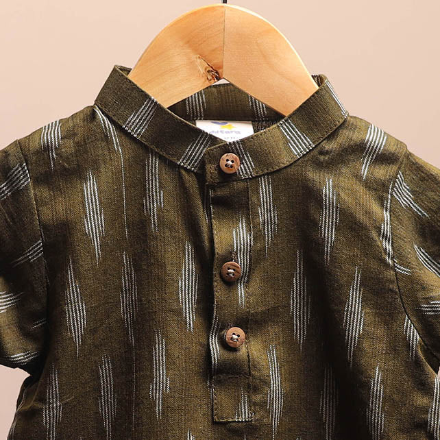 Green - pochampally ikat cotton kids kurta (6-12 months) 08