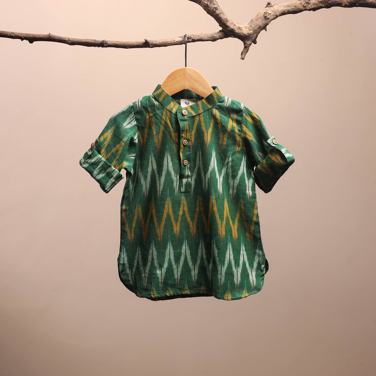 Green - pochampally ikat cotton kids kurta (6-12 months) 10