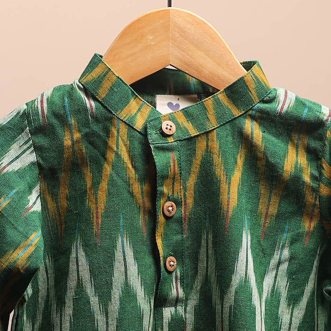 Green - pochampally ikat cotton kids kurta (6-12 months) 10