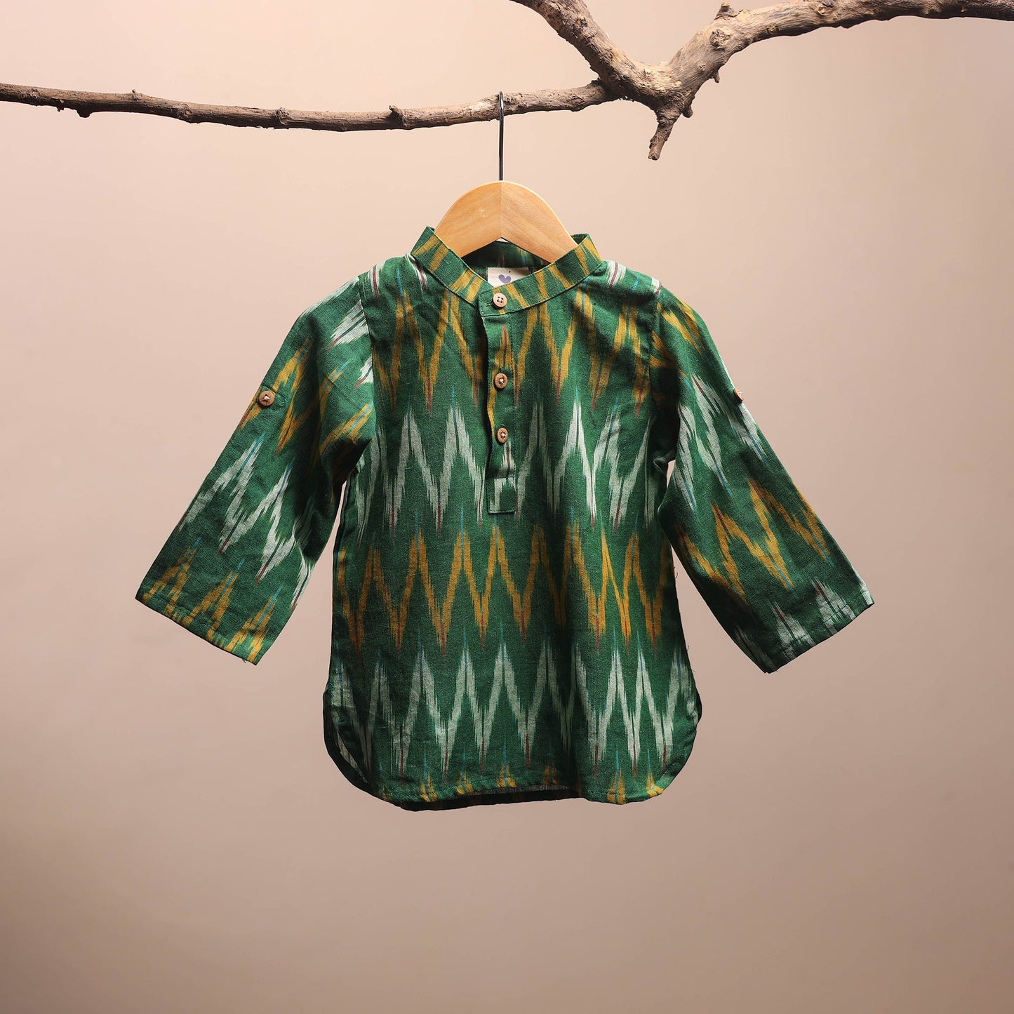 Green - pochampally ikat cotton kids kurta (6-12 months) 10