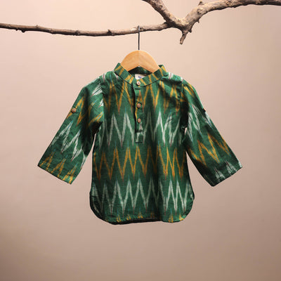 Green - pochampally ikat cotton kids kurta (6-12 months) 10