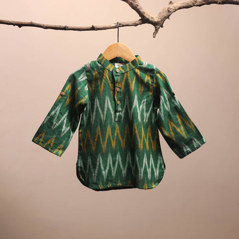 Green - pochampally ikat cotton kids kurta (6-12 months) 10