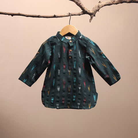 Green - pochampally ikat cotton kids kurta (6-12 months) 19