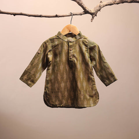 Green - pochampally ikat cotton kids kurta (6-12 months) 31