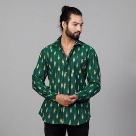 Green - Pochampally Ikat Cotton Men Full Sleeve Shirt
