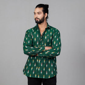 Green - Pochampally Ikat Cotton Men Full Sleeve Shirt