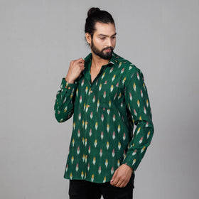 Green - Pochampally Ikat Cotton Men Full Sleeve Shirt