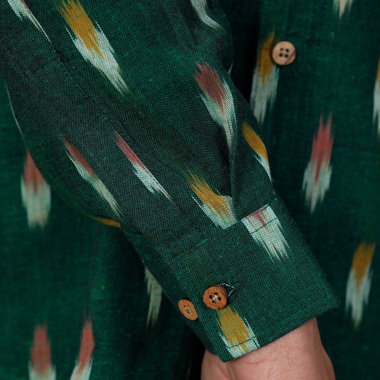 Green - Pochampally Ikat Cotton Men Full Sleeve Shirt