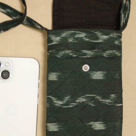 Green Pochampally Ikat Cotton Sling Mobile Pouch