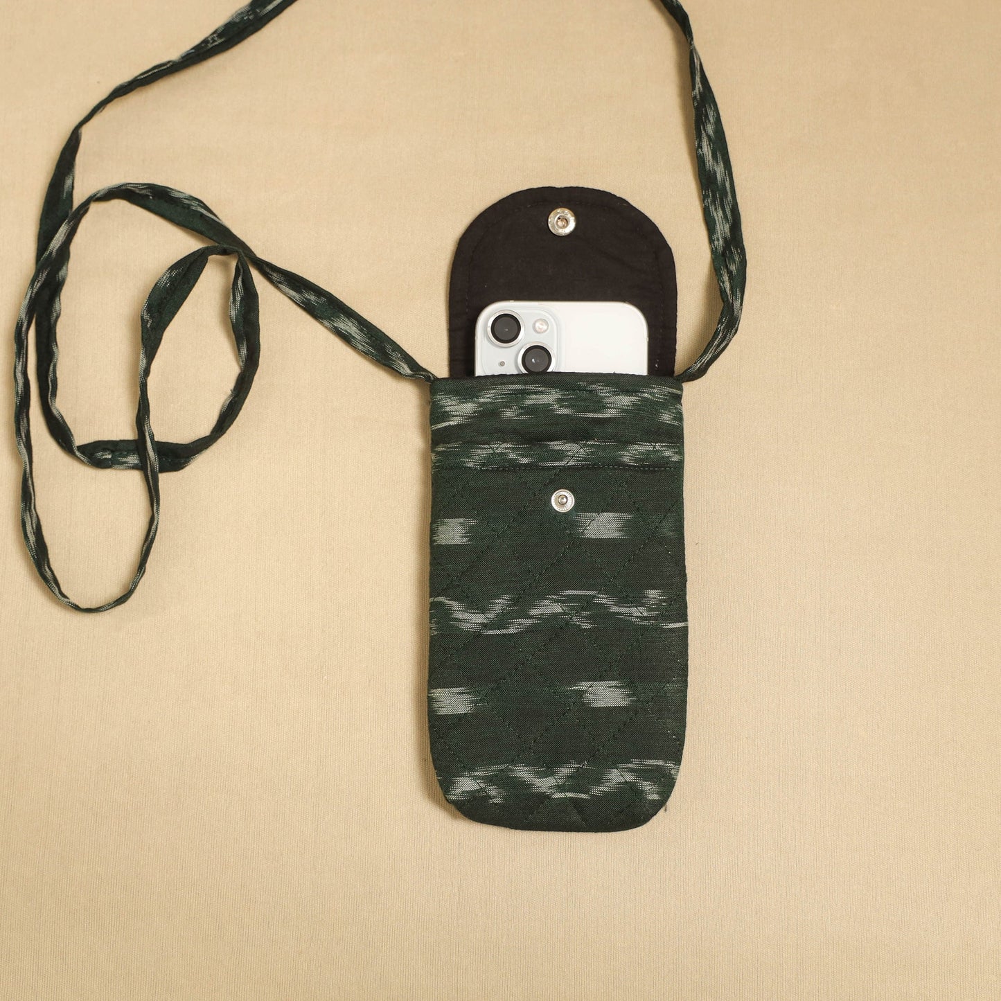 Green Pochampally Ikat Cotton Sling Mobile Pouch