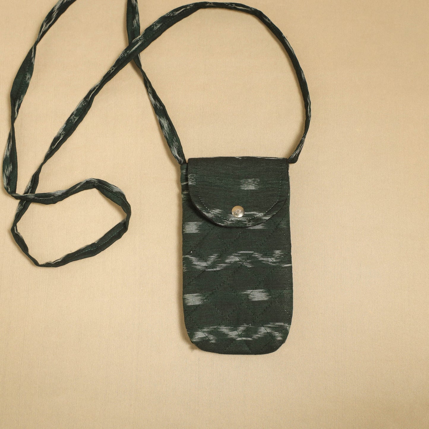 Green Pochampally Ikat Cotton Sling Mobile Pouch