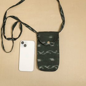 Green Pochampally Ikat Cotton Sling Mobile Pouch