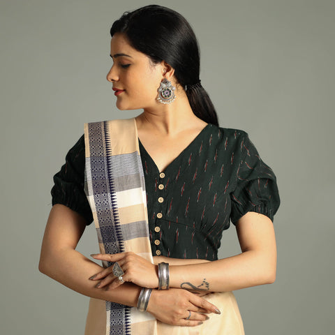 Green - pochampally ikat cotton stitched blouse