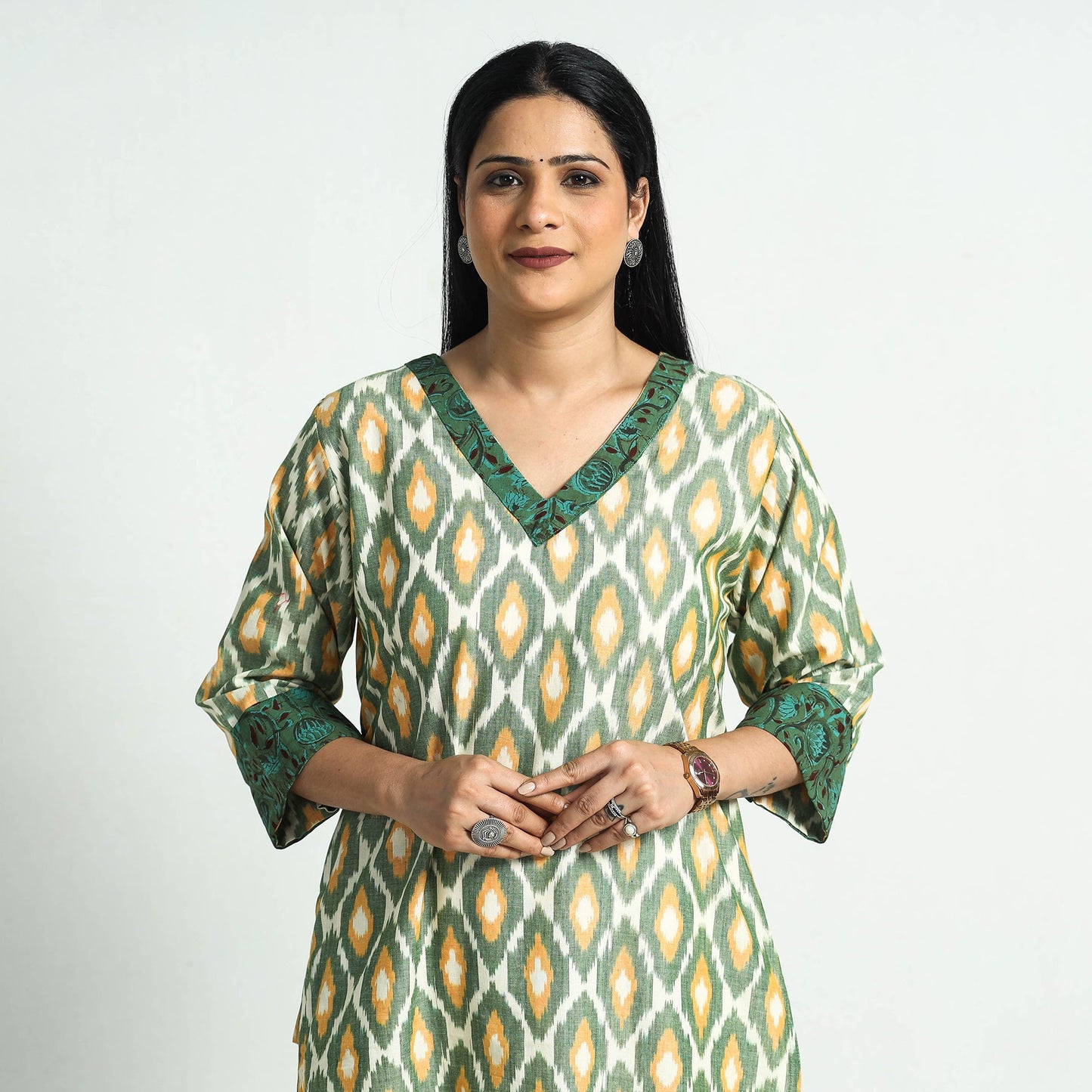 Green Pochampally Ikat Cotton Straight Kurta