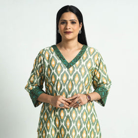 Green Pochampally Ikat Cotton Straight Kurta