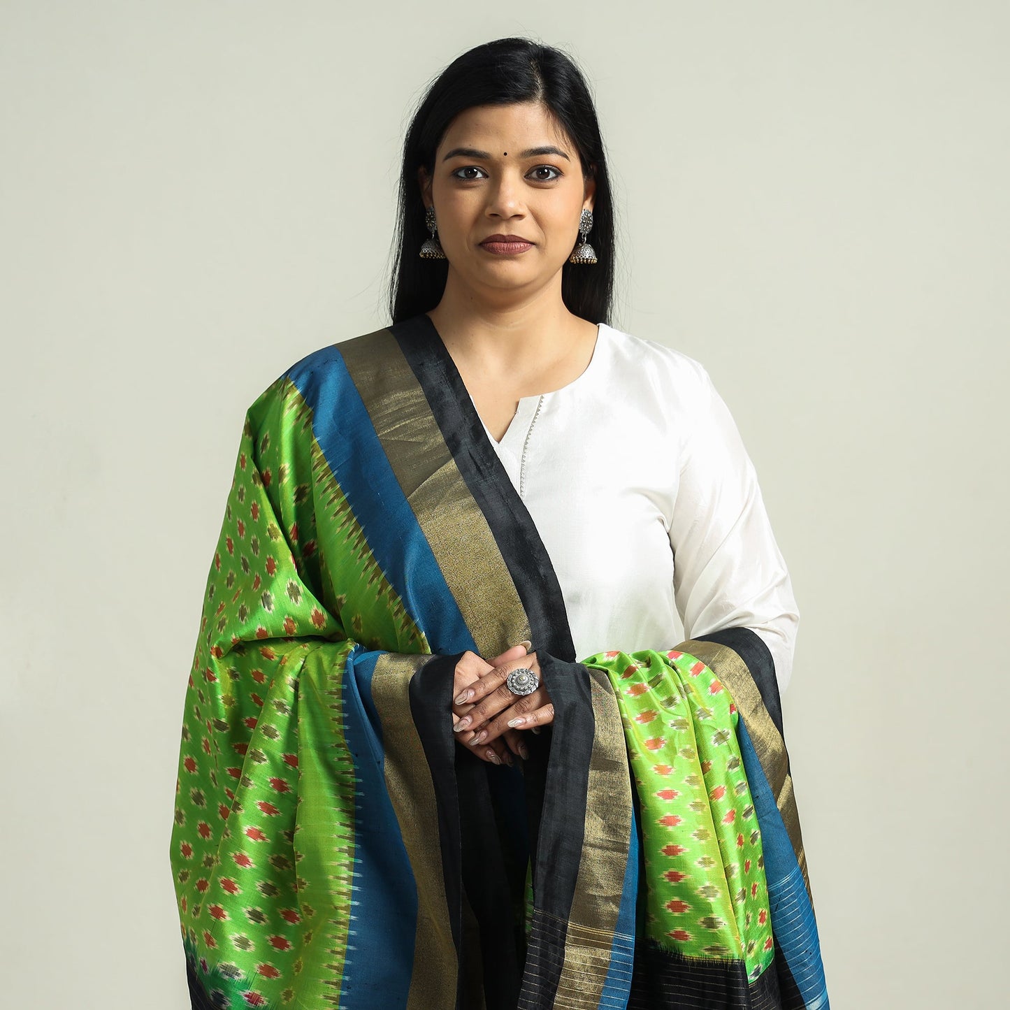  Pochampally Ikat Handloom Pure Silk Dupatta with Zari Border 