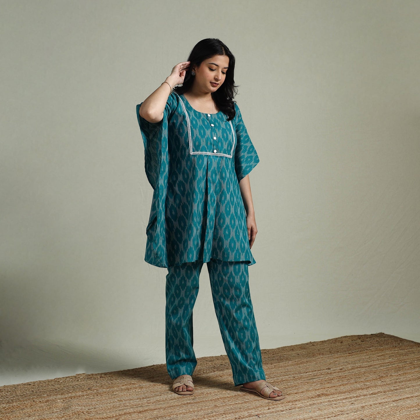 Pochampally ikat lace work cotton co-ord set for women 07