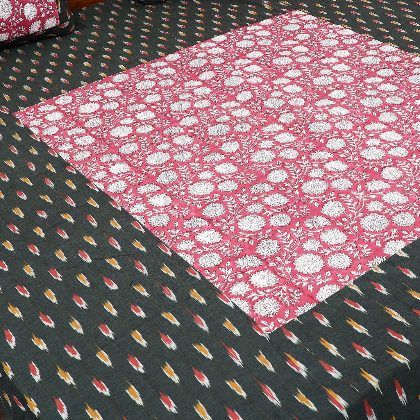 Pochampally Ikat with Sanganeri Patch Cotton Bedsheet Set