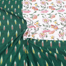 Green Pochampally Ikat with Sanganeri Patch Cotton Bedsheet Set