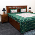 Green Pochampally Ikat with Sanganeri Patch Cotton Bedsheet Set