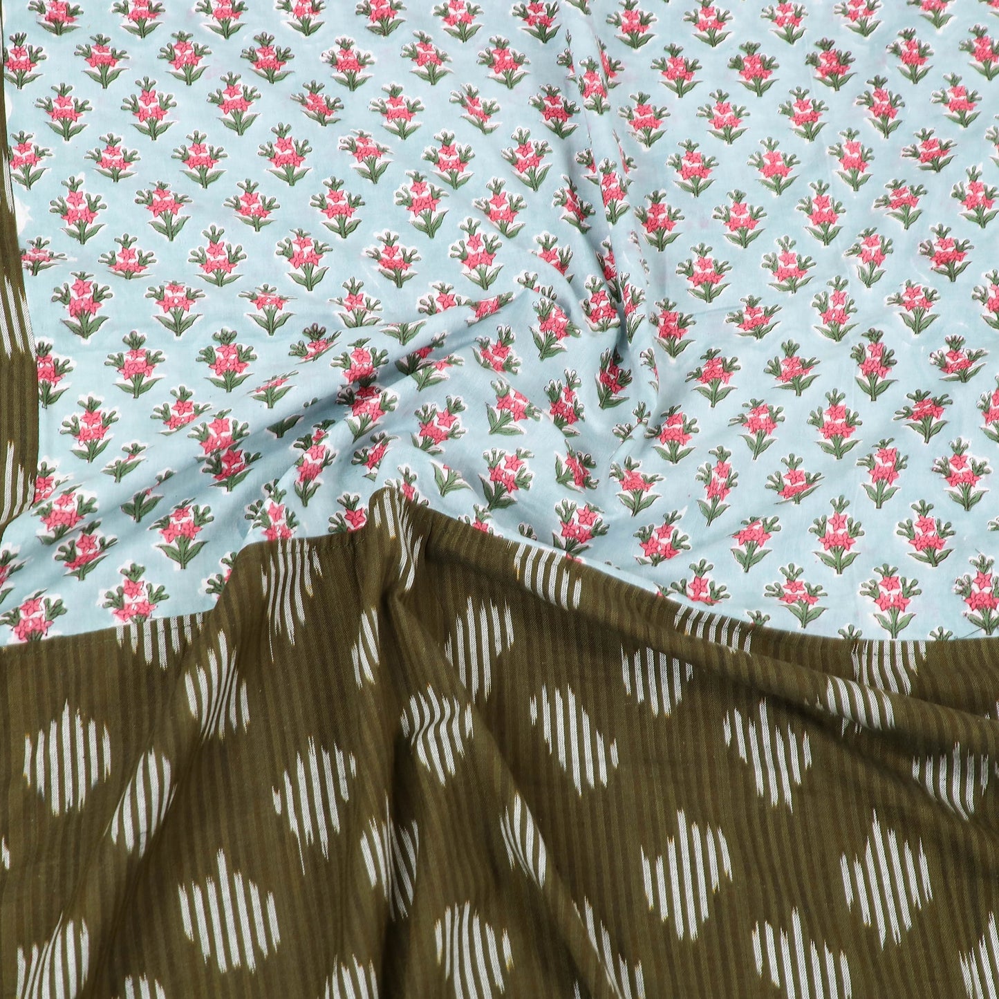 Green Pochampally Ikat with Sanganeri Patch Cotton Bedsheet Set