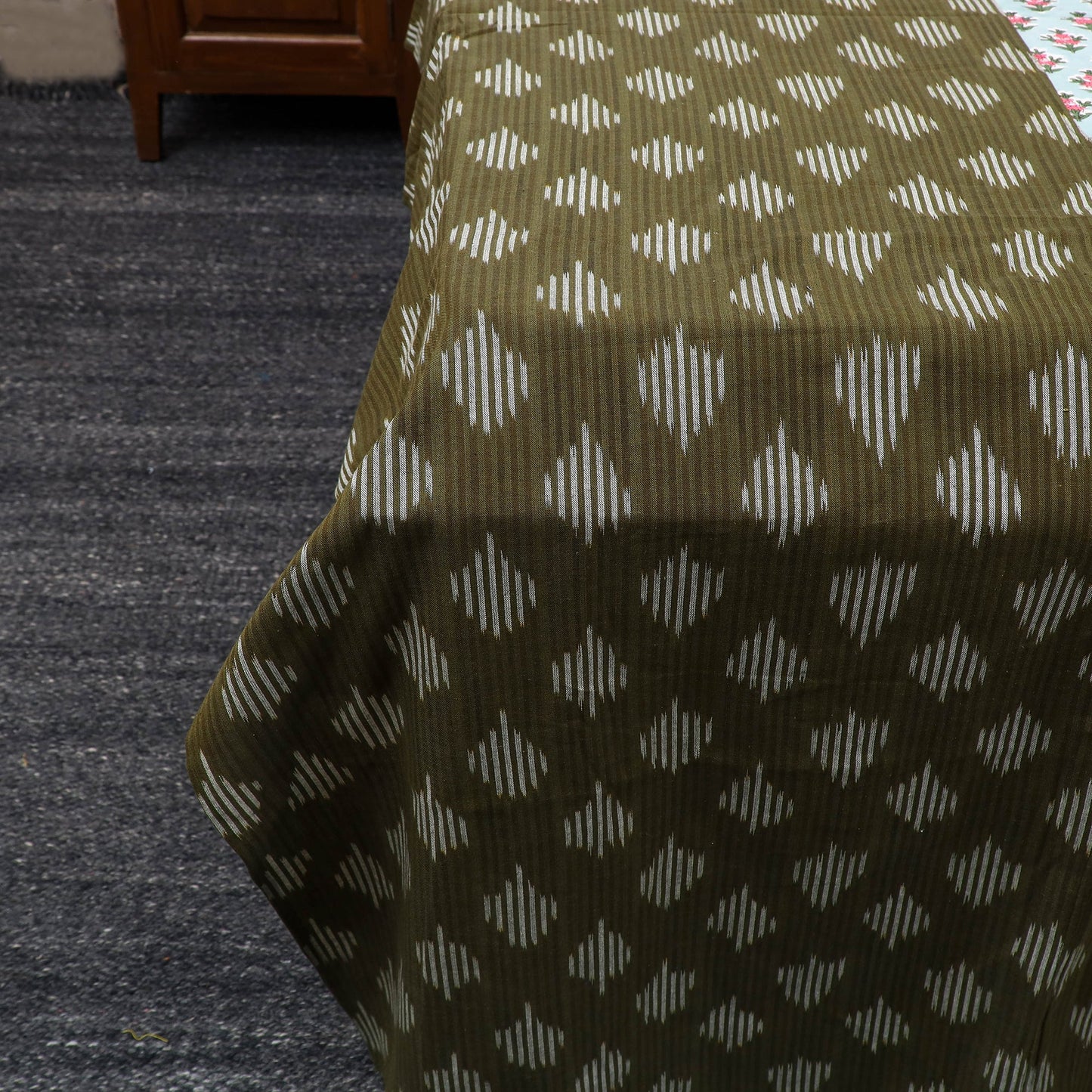 Green Pochampally Ikat with Sanganeri Patch Cotton Bedsheet Set