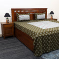 Green Pochampally Ikat with Sanganeri Patch Cotton Bedsheet Set