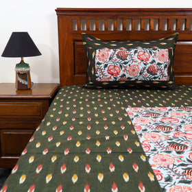 Black Pochampally Ikat with Sanganeri Patch Cotton Bedsheet Set