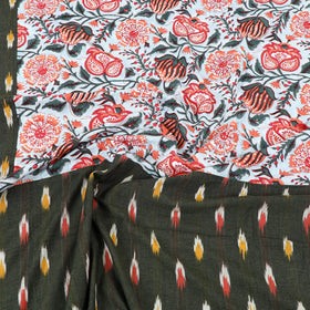 Black Pochampally Ikat with Sanganeri Patch Cotton Bedsheet Set