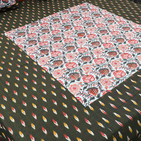 Black Pochampally Ikat with Sanganeri Patch Cotton Bedsheet Set