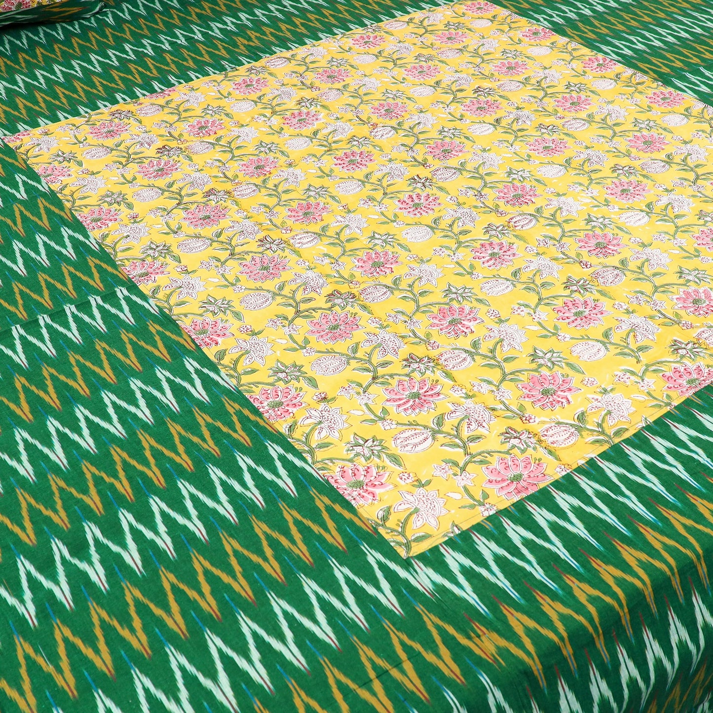 Pochampally Ikat with Sanganeri Patch Cotton Bedsheet Set