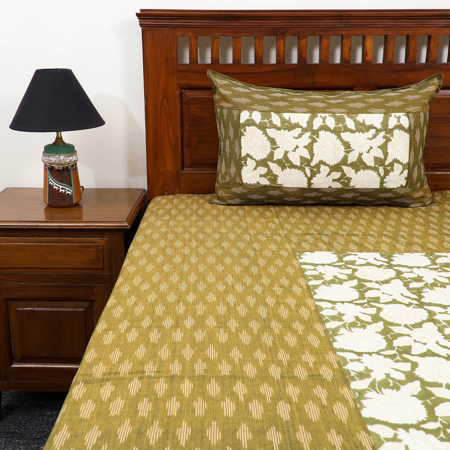 Pochampally Ikat with Sanganeri Patch Cotton Bedsheet Set