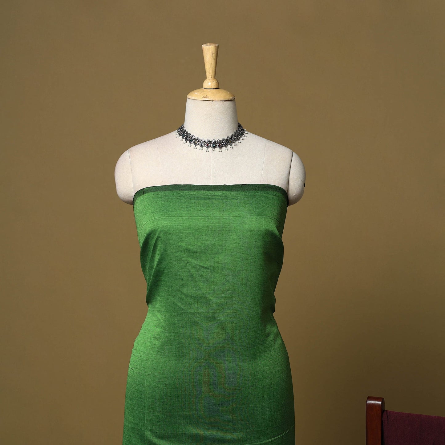 Green - pochampally ikat silk cotton 3pc unstitched dress