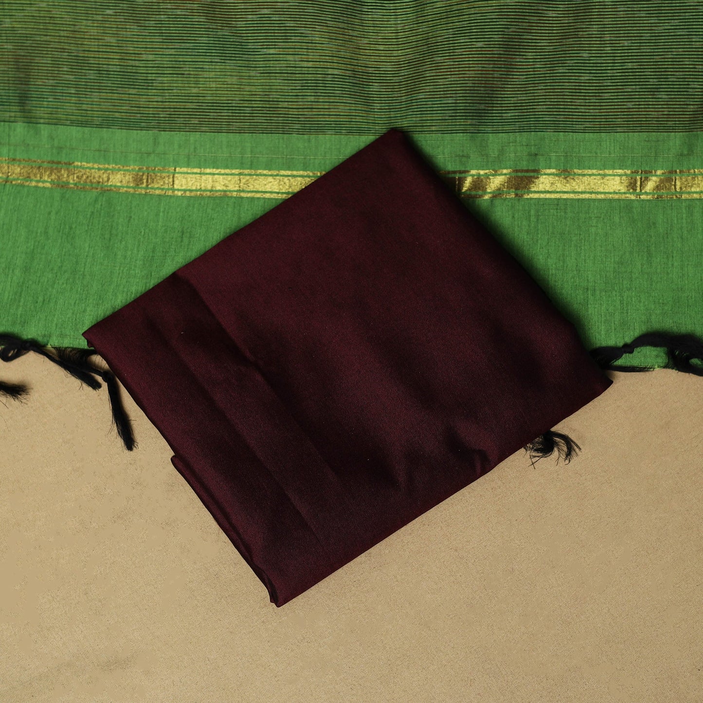 Green - pochampally ikat silk cotton 3pc unstitched dress