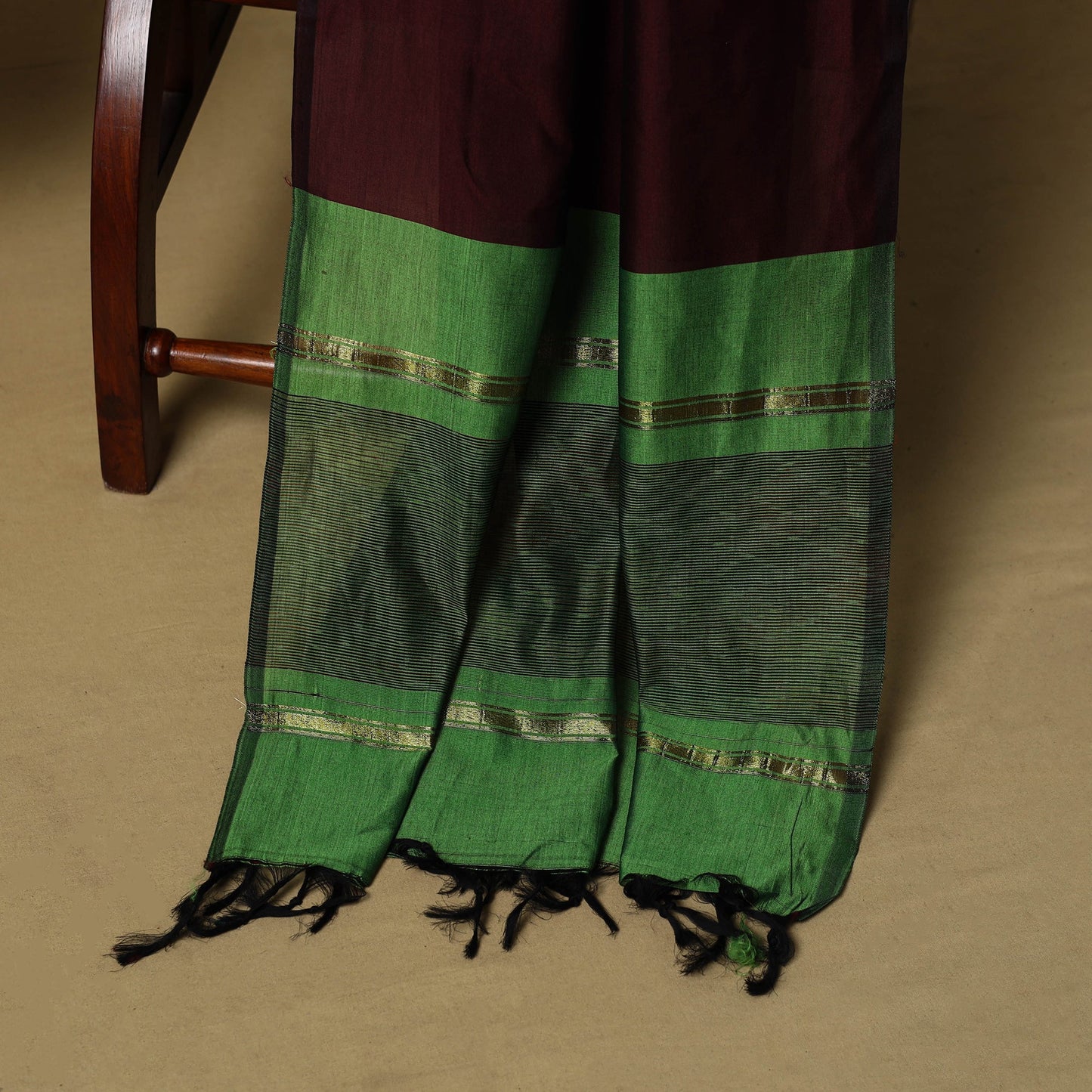 Green - pochampally ikat silk cotton 3pc unstitched dress
