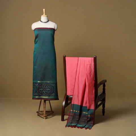 Pochampally ikat silk cotton 3pc unstitched dress material