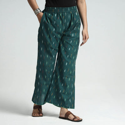 Green - pochampally ikat weave cotton elasticated palazzo