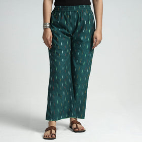 Green - pochampally ikat weave cotton elasticated palazzo