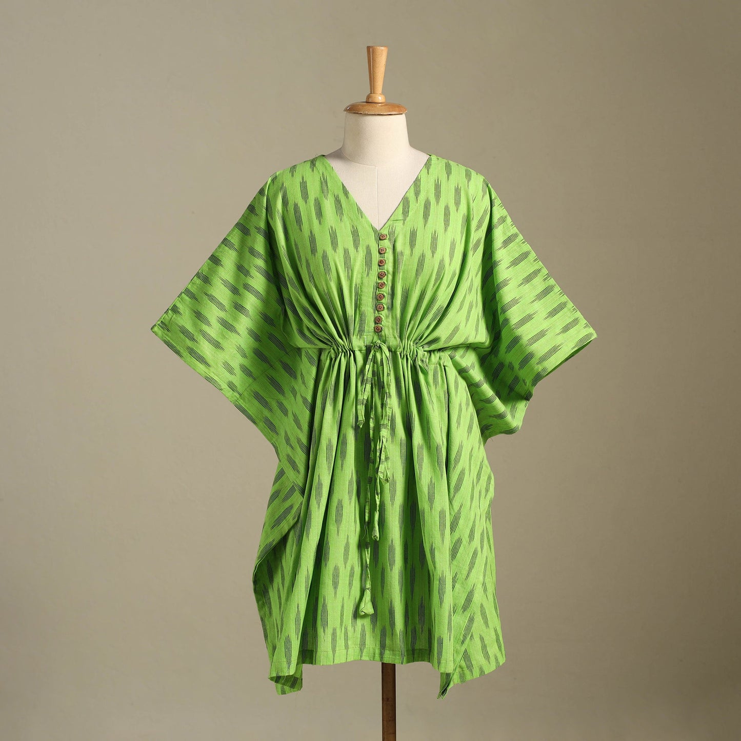 Green - pochampally ikat weave cotton kaftan (medium) 13