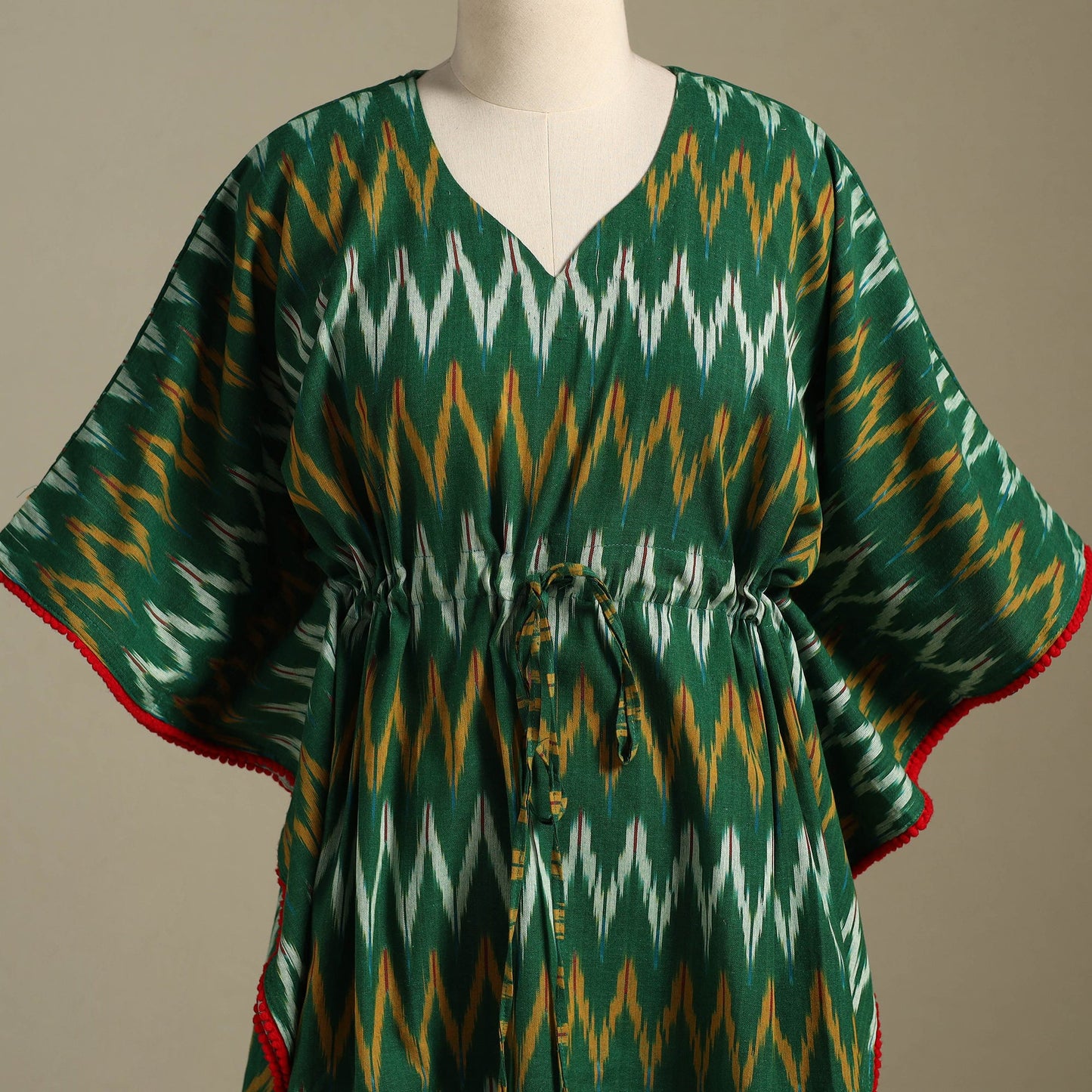 Green Pochampally Ikat Weave Cotton Kaftan (Medium)
