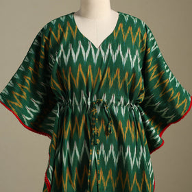 Green Pochampally Ikat Weave Cotton Kaftan (Medium)