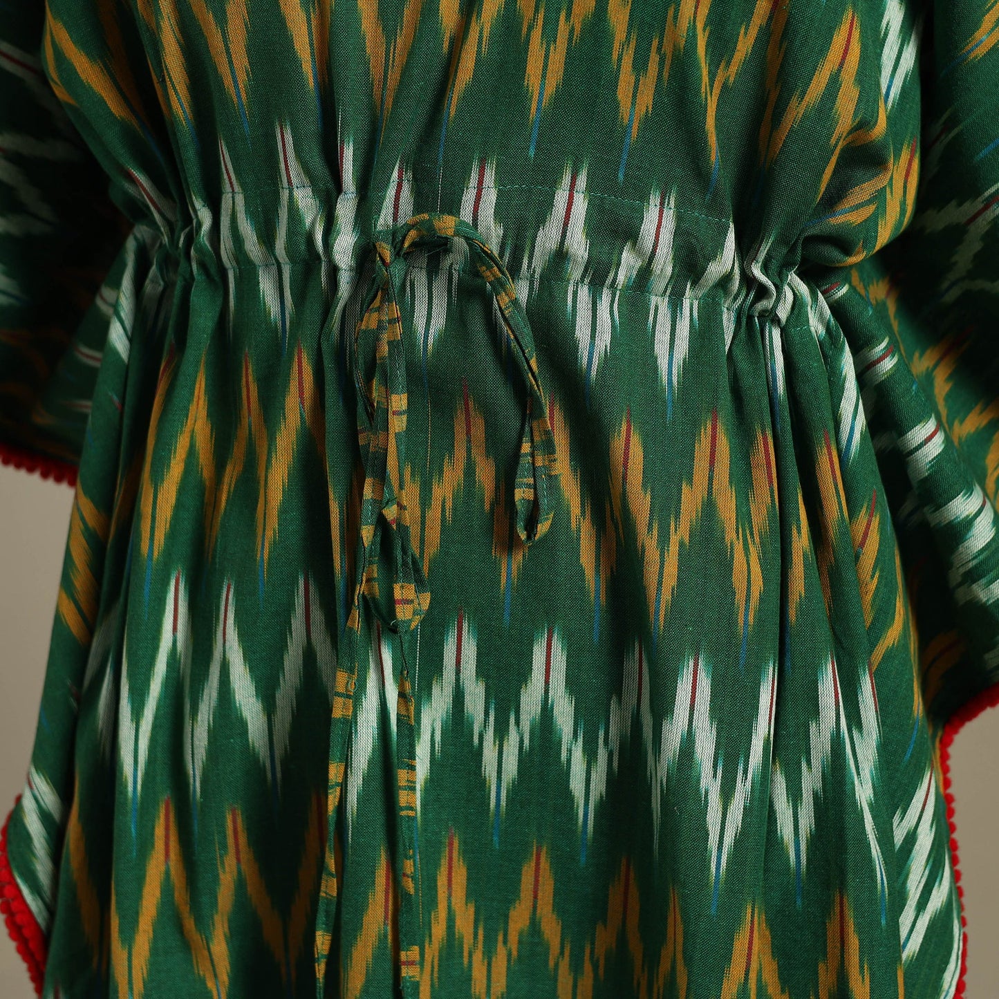 Green Pochampally Ikat Weave Cotton Kaftan (Medium)