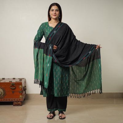  Pochampally Ikat Weave Cotton Kurta with Palazzo & Dupatta Set 01 