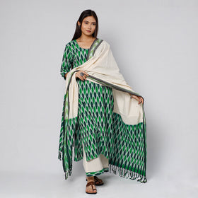 Buy Pochampally Ikat Weave Cotton Kurta with Palazzo & Dupatta Set Online l iTokri.com