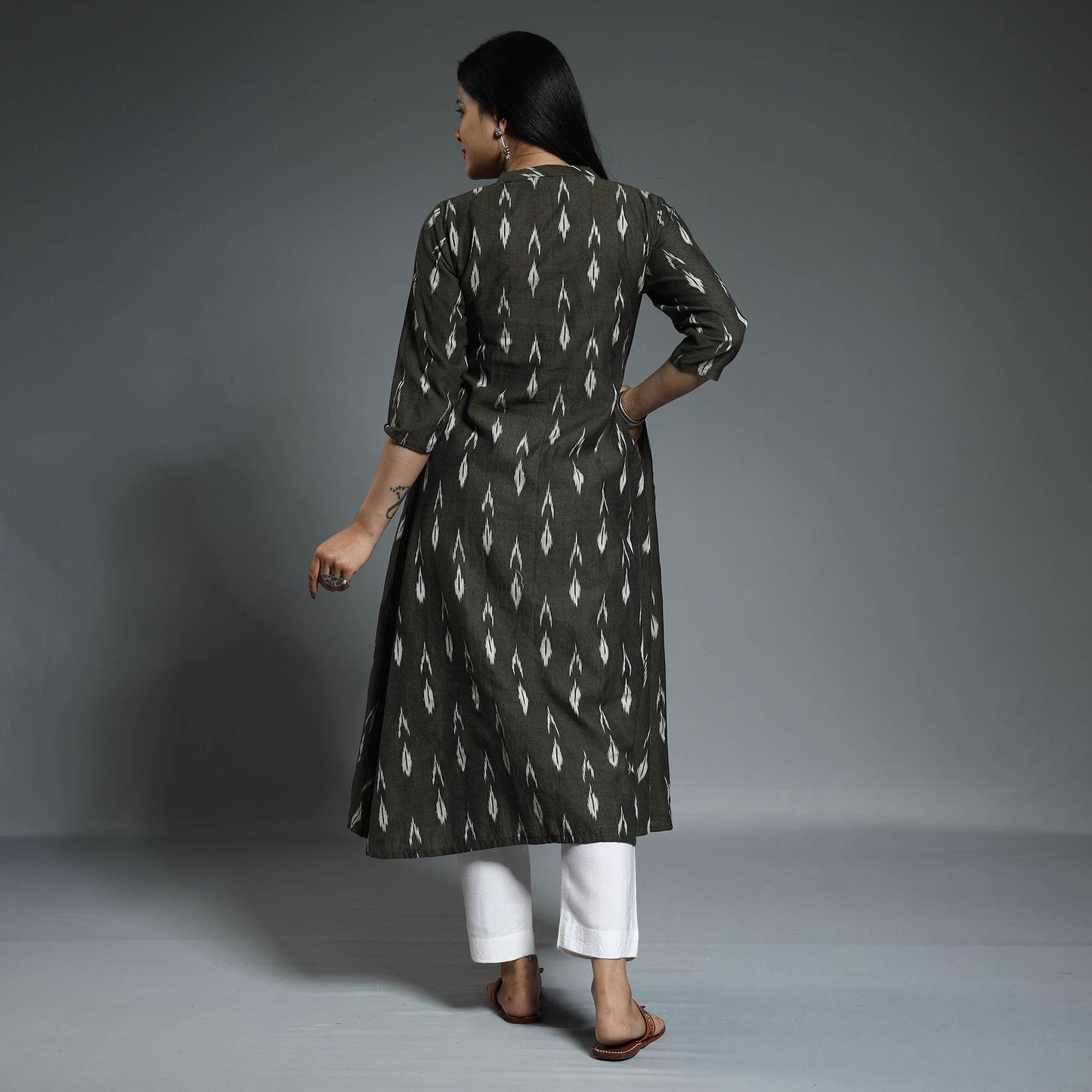  Pochampally Ikat Weave Cotton Long Kurta for Women