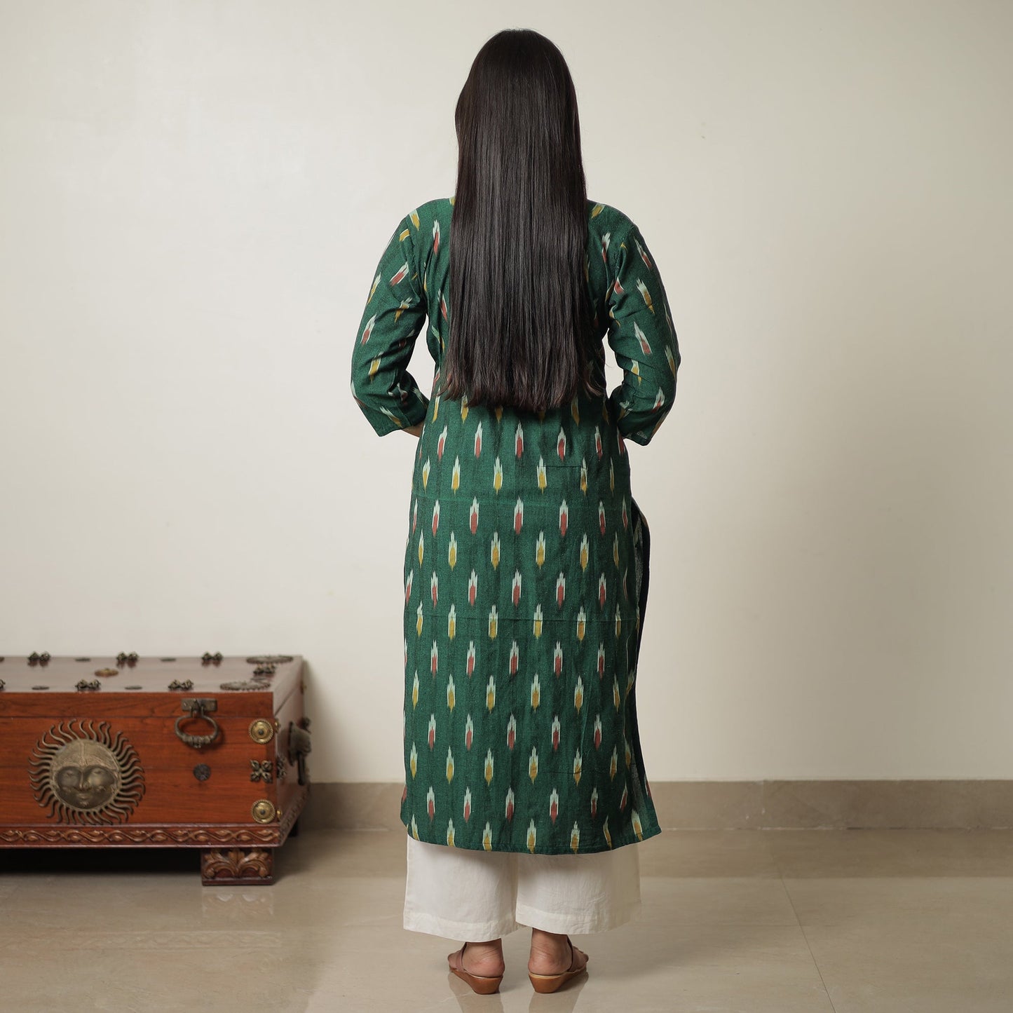  Pochampally Ikat Weave Cotton Long Straight Kurta 06 